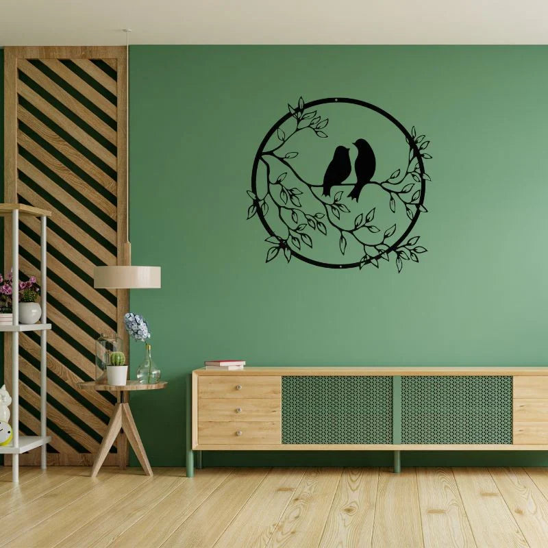 Wooden HOATING Wall Decor - Round Shape Birds on Branch