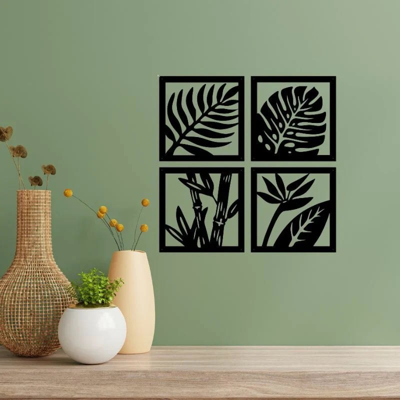 Wooden Leaf Wall Decor -set of 4 Frames