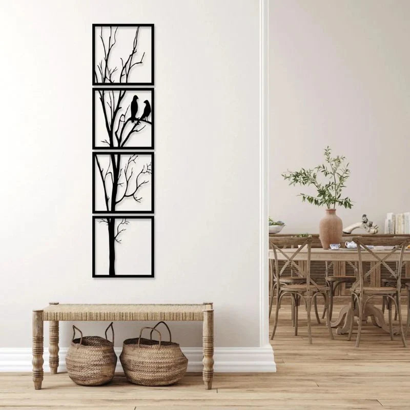 Wooden Tree With Birds on Branch - Nature Inspired Rustic Wall Decor