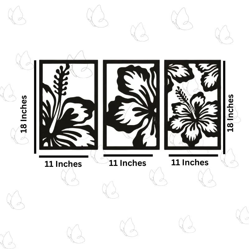 Black Wooden Floral Wall Decor - set of 3 Frames