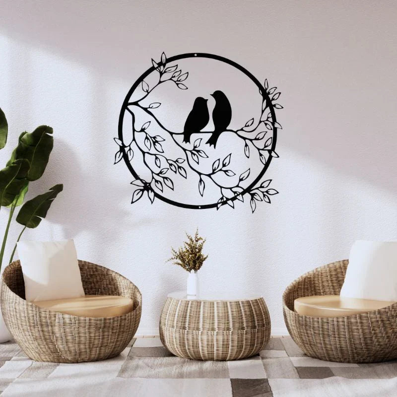 Wooden HOATING Wall Decor - Round Shape Birds on Branch