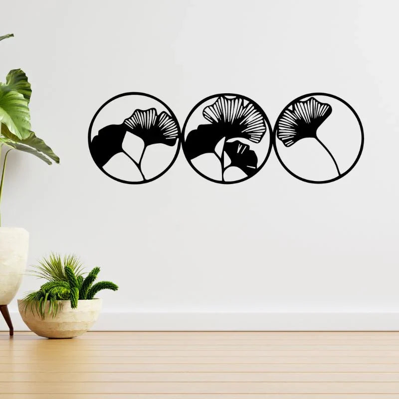 Ginkgo Leaf Circle Wall Decor - set of 3 for Modern Interiors