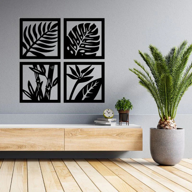 Wooden Leaf Wall Decor -set of 4 Frames