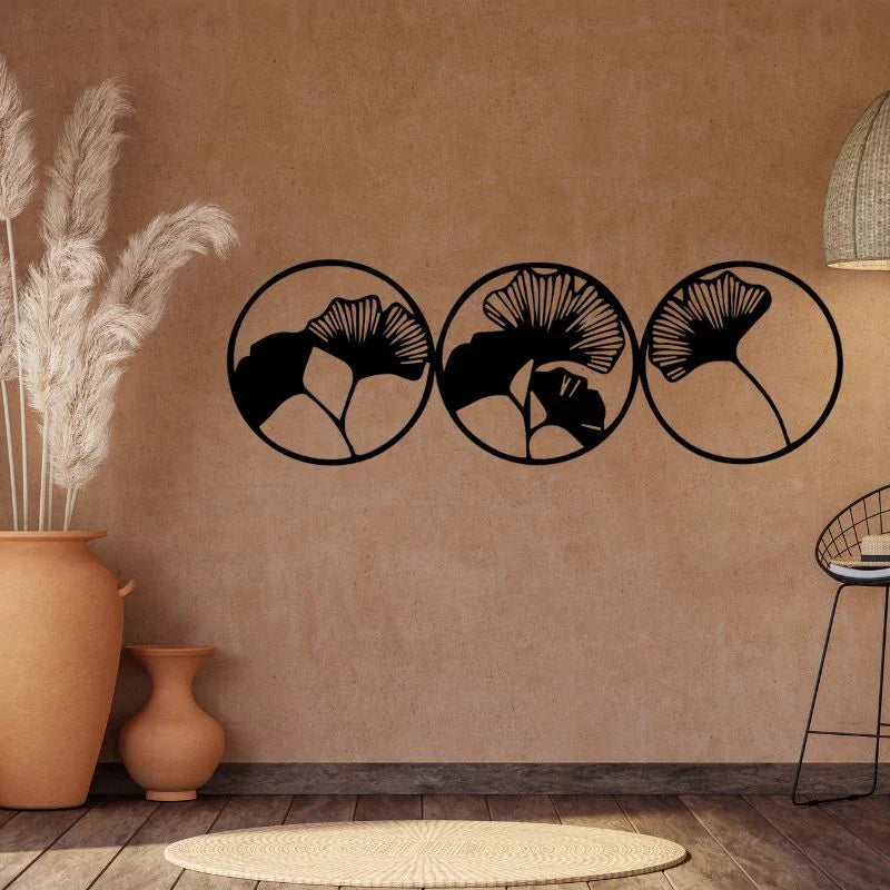 Ginkgo Leaf Circle Wall Decor - set of 3 for Modern Interiors