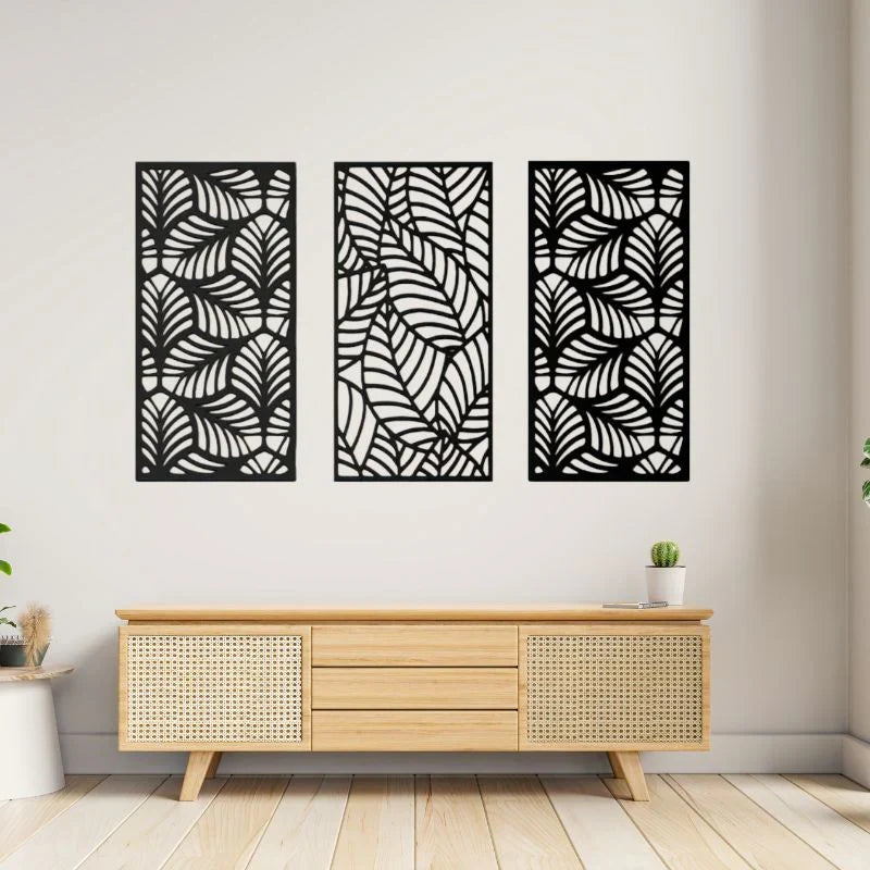 Leaf Wall Decor- Set of 3 Geometric Wooden Penals