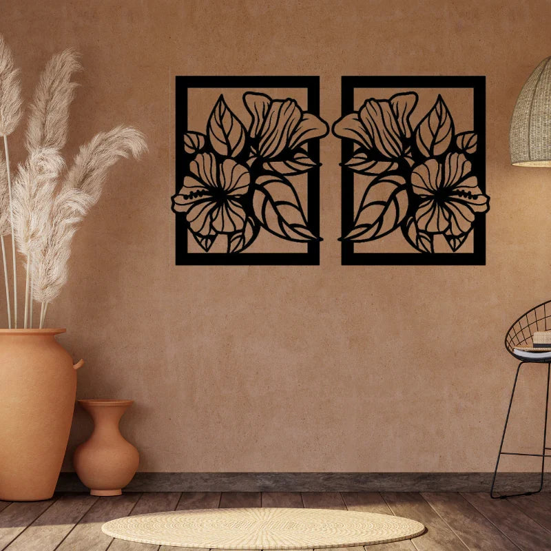Black Floral Cut Out Design Wall Decor - Set of 2