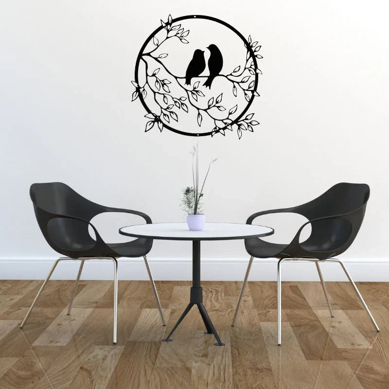 Wooden HOATING Wall Decor - Round Shape Birds on Branch