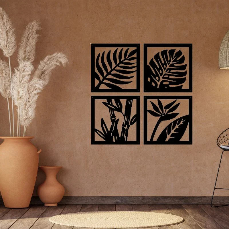 Wooden Leaf Wall Decor -set of 4 Frames