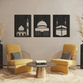 Wooden Islamic Wall Decor-set of 3 Mosque, Dome and Kaaba