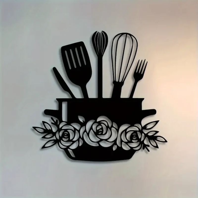 Acrylic 3D Eating Wall Sign with Utensils & Floral Accents – Kitchen Decor