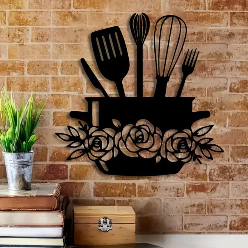 Acrylic 3D Eating Wall Sign with Utensils & Floral Accents – Kitchen Decor