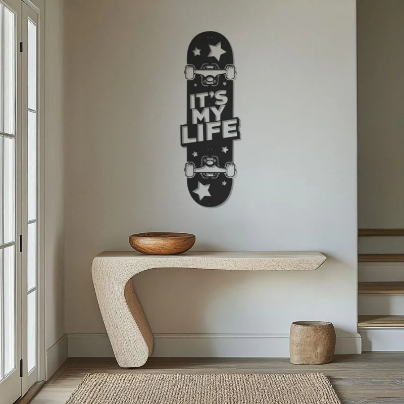 Premium ' It's My Life ' Acrylic Skateboard Wall Decor- Modern Room and Gaming Art