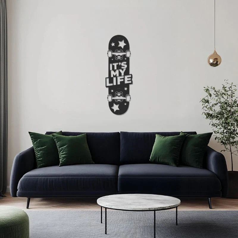 Premium ' It's My Life ' Acrylic Skateboard Wall Decor- Modern Room and Gaming Art