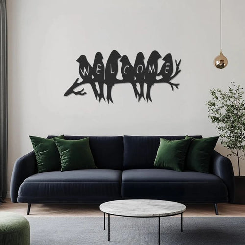 Birds Welcome Wall Art – Premium Black Acrylic Design