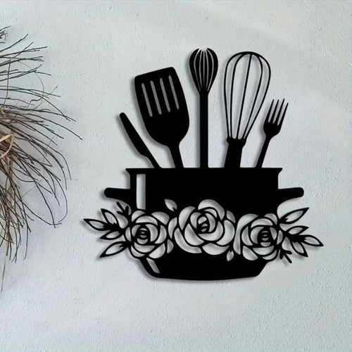Acrylic 3D Eating Wall Sign with Utensils & Floral Accents – Kitchen Decor