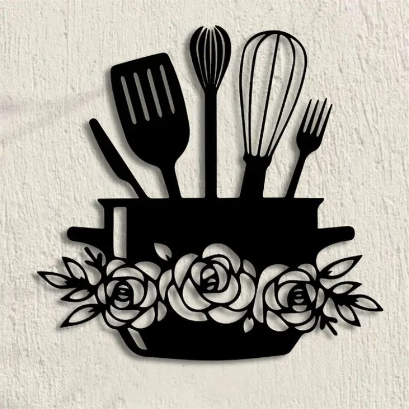 Acrylic 3D Eating Wall Sign with Utensils & Floral Accents – Kitchen Decor